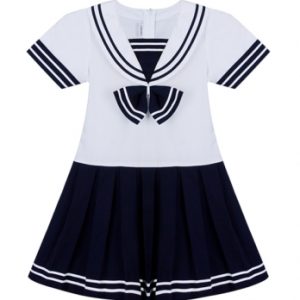 Đầm học sinh phối viền nơ cổ 6-8