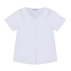 Áo sơ mi học sinh nữ túi mổ cổ lá sen màu trắng 10-12