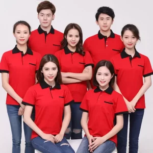 Mẫu Áo Thun Đồng Phục Đỏ Phối Đen