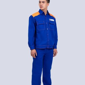 Quần áo bảo hộ pha màu xanh phối vai cam vải Pangzim Hàn Quốc