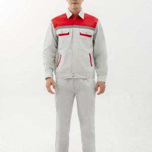 Quốc áo vải kaki liên doanh xuất khẩu màu ghi sáng phối đỏ