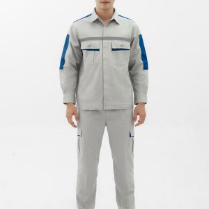 Bộ quần áo lao động màu ghi sáng phối xanh vải pangwzim liên doanh